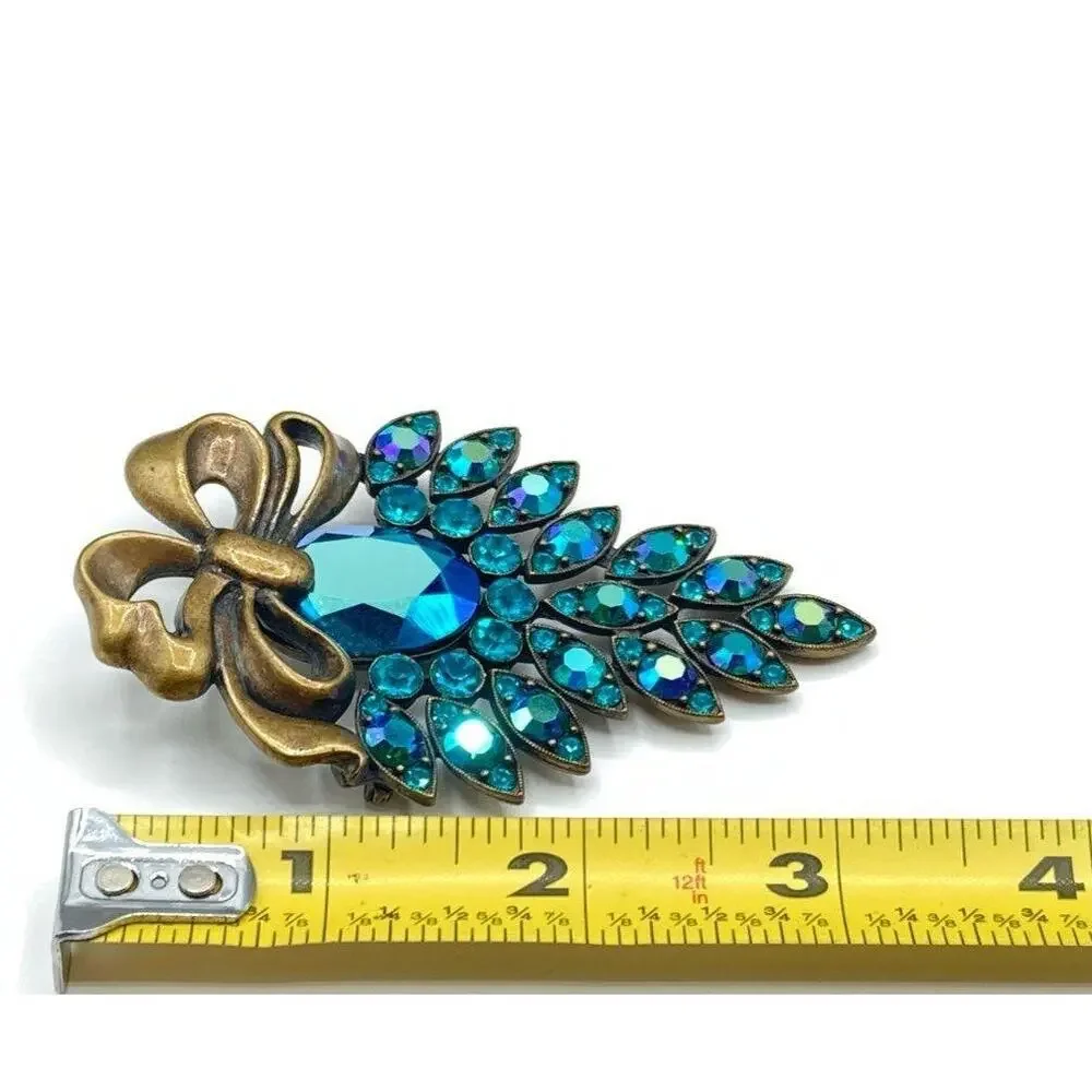 Sweet Romance Signed AB Crystal Brooch Gold Tone Metal USA